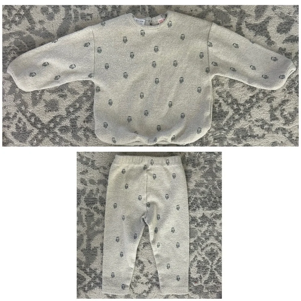 ZARA Baby Soft Touch Sweatshirt & Matching Pants Set- Owl/ Size 6-9M